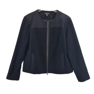 Eileen Fisher 100% Wool Collarless Coat Black Textured Details Large Petite